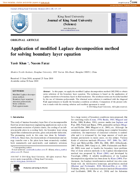 (PDF) Application of modified Laplace decomposition method for solving ...