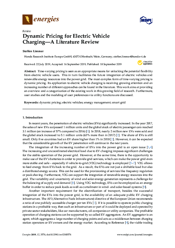 (PDF) Dynamic Pricing for Electric Vehicle Charging—A Literature Review