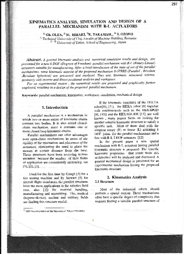 (PDF) Kinematic Analysis, Simulations and Design of a Parallel ...