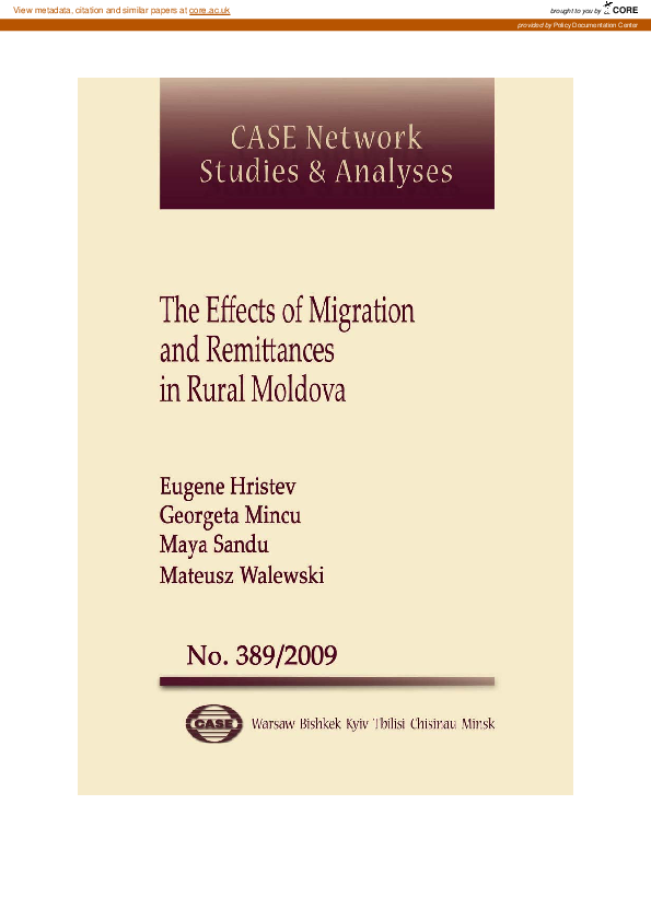 (PDF) CASE Network Studies and AnalysesNo. 389 The effects of migration ...