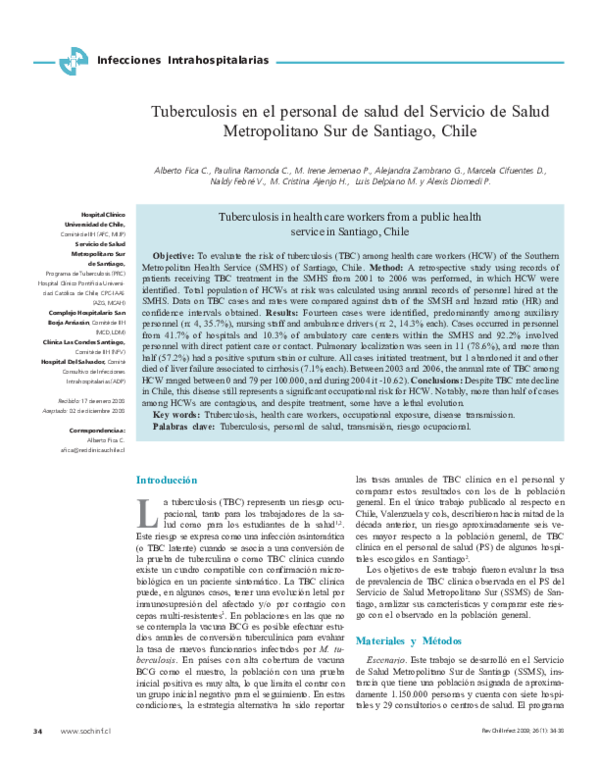 (PDF) Tuberculosis in health care workers from a public health service ...
