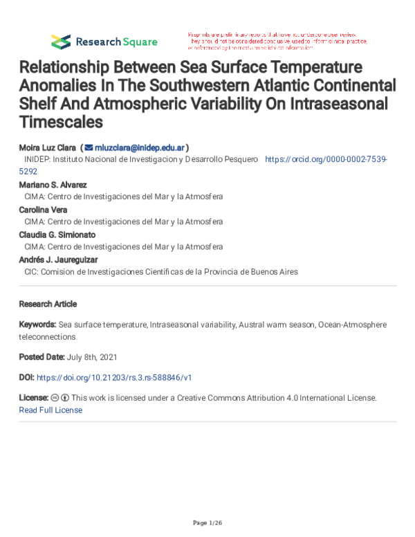 (PDF) Relationship between sea surface temperature anomalies in the ...