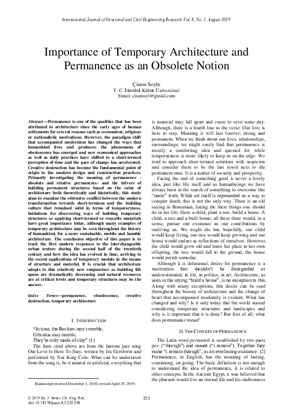 (PDF) Importance of Temporary Architecture and Permanence as an ...