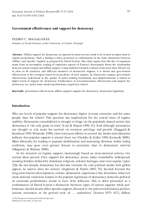 (PDF) Government effectiveness and support for democracy