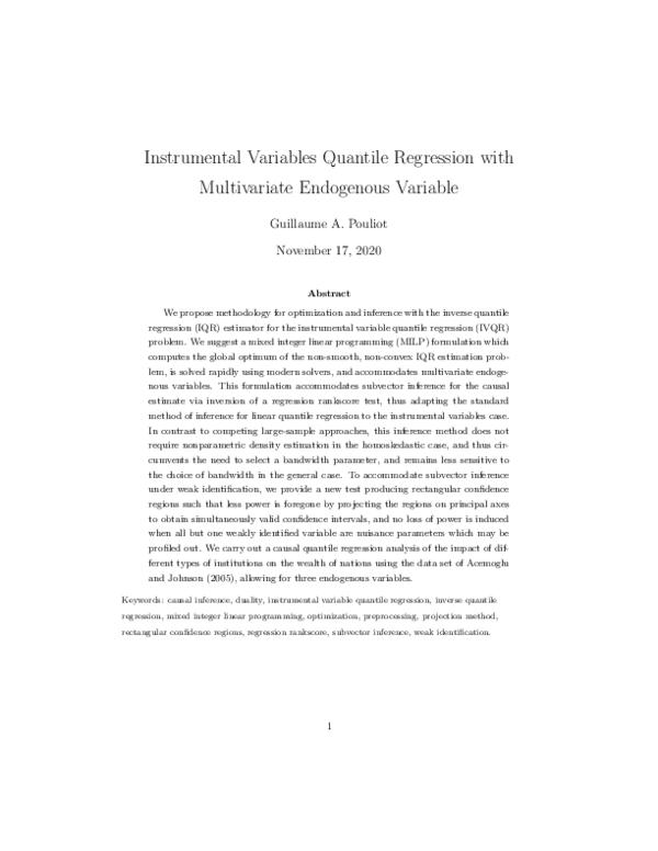 (PDF) Instrumental Variables Quantile Regression with Multivariate ...