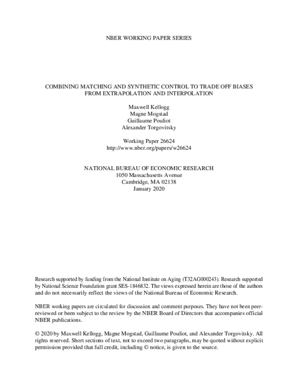 (PDF) Combining Matching and Synthetic Control to Tradeoff Biases From ...
