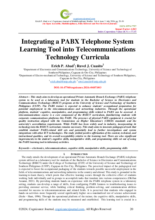 (PDF) Integrating a PABX Telephone System Learning Tool into ...
