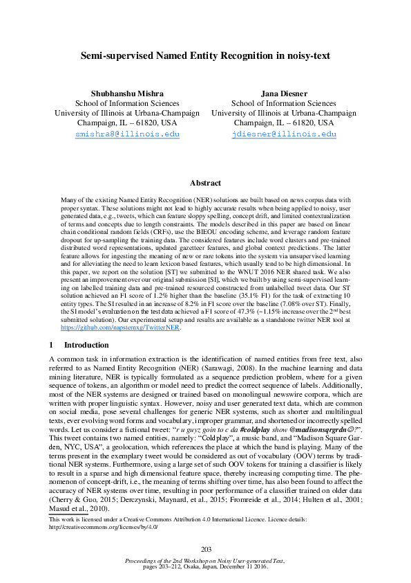 (PDF) Semi-supervised Named Entity Recognition in noisy-text
