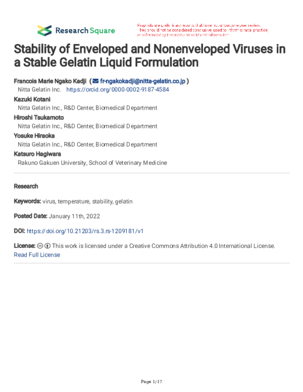 (PDF) Stability of Enveloped and Nonenveloped Viruses in a Stable ...