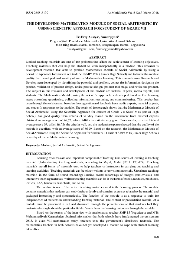 (PDF) The Developing Mathematics Module of Social Arithmetic by Using ...