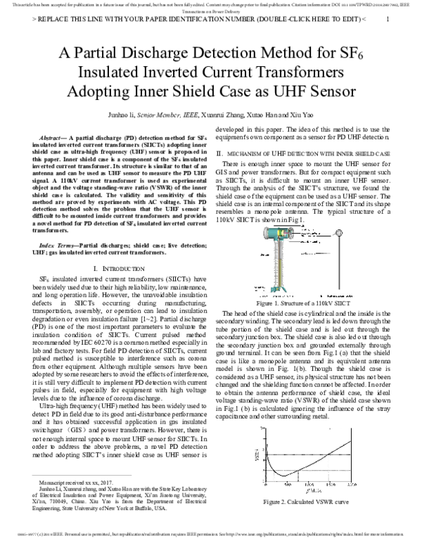 (PDF) A Partial Discharge Detection Method for SF6 Insulated Inverted ...