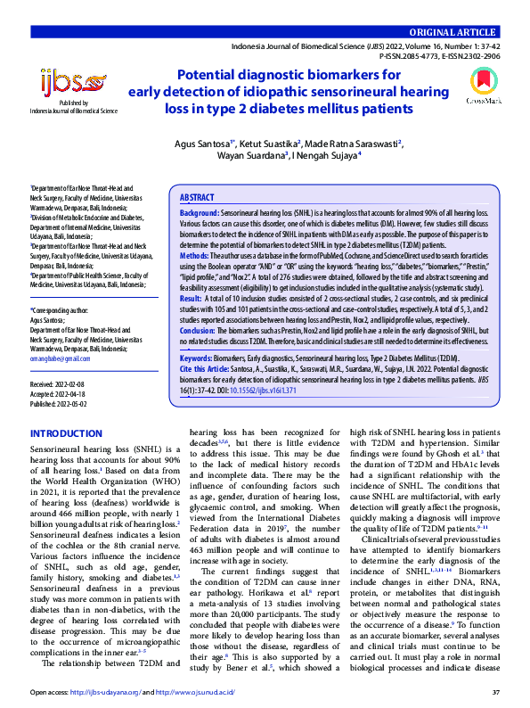 (PDF) Potential diagnostic biomarkers for early detection of idiopathic ...