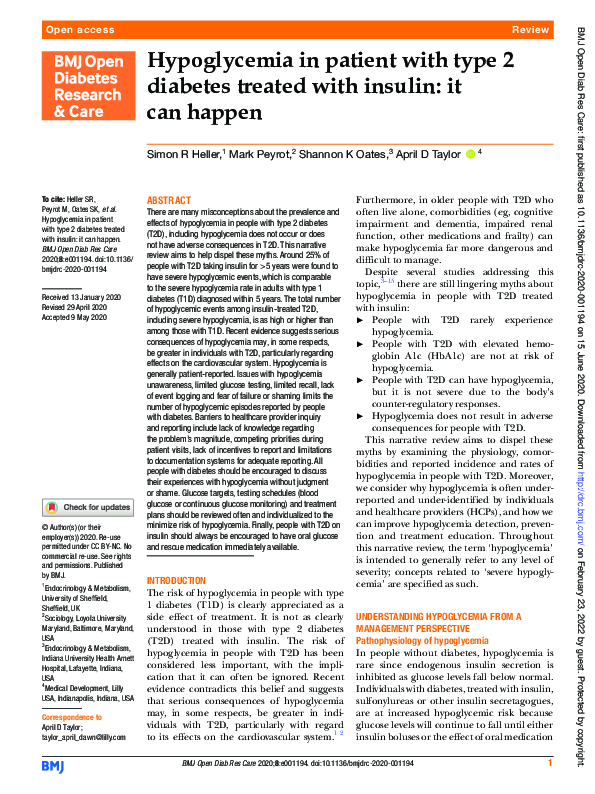(PDF) Hypoglycemia in patient with type 2 diabetes treated with insulin ...