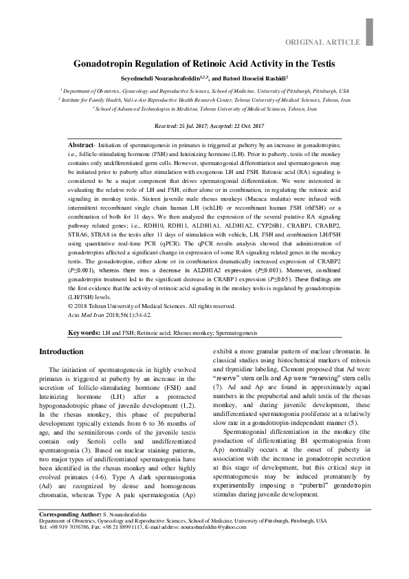 (PDF) Gonadotropin Regulation of Retinoic Acid Activity in the Testis