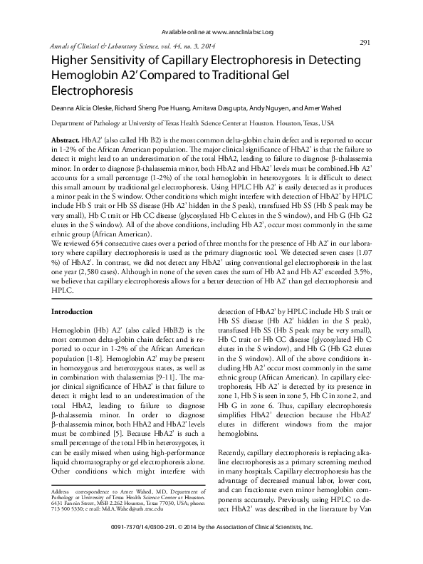 (PDF) Higher Sensitivity of Capillary Electrophoresis in Detecting ...