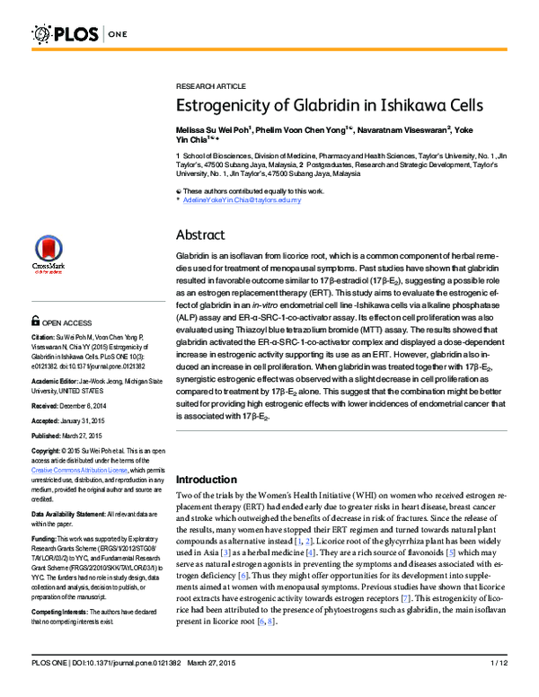 (PDF) Estrogenicity of glabridin in ishikawa cells