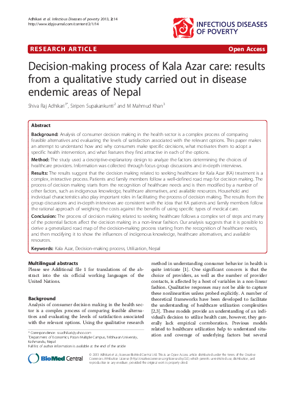 (PDF) Decision-making process of Kala Azar care: results from a ...