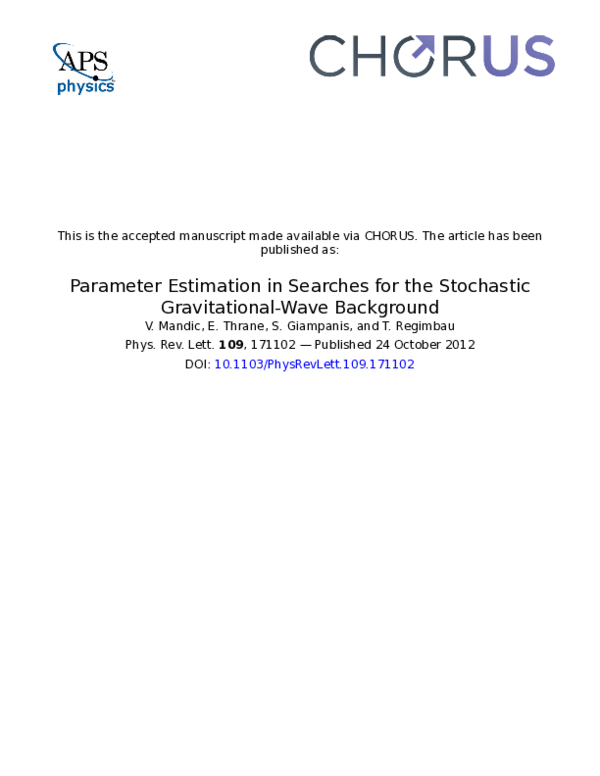 (PDF) Parameter Estimation in Searches for the Stochastic Gravitational ...