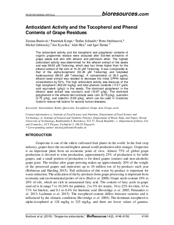 (PDF) Antioxidant activity and the tocopherol and phenol contents of ...