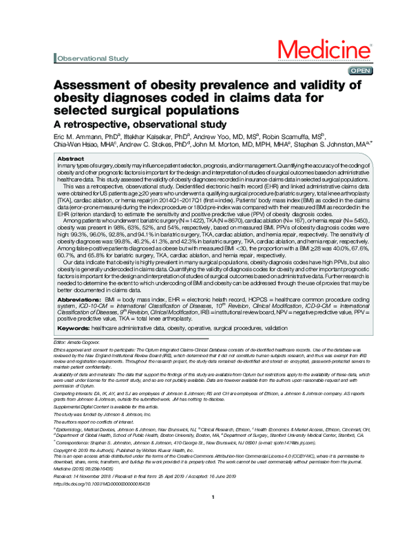 (PDF) Assessment of obesity prevalence and validity of obesity ...
