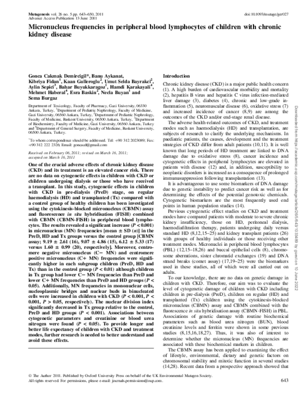 (PDF) Micronucleus frequencies in peripheral blood lymphocytes of ...