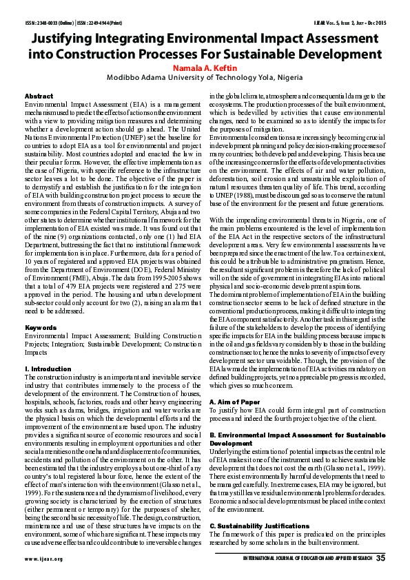 (PDF) Justifying Integrating Environmental Impact Assessment into ...