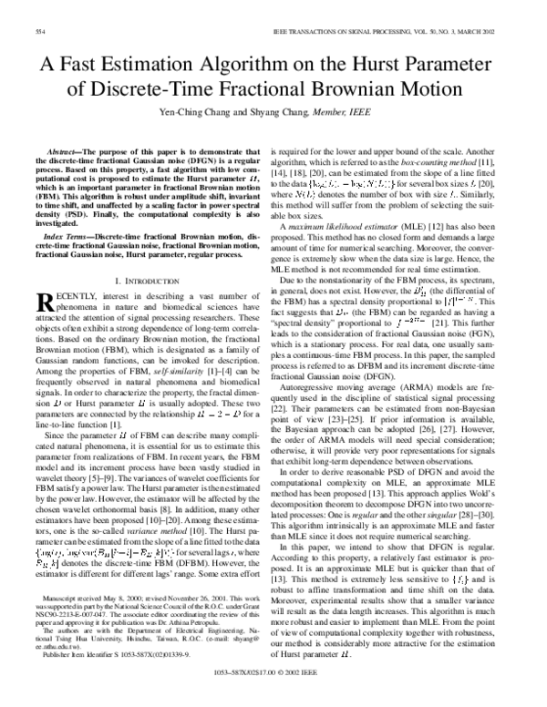 (PDF) A fast estimation algorithm on the Hurst parameter of discrete ...