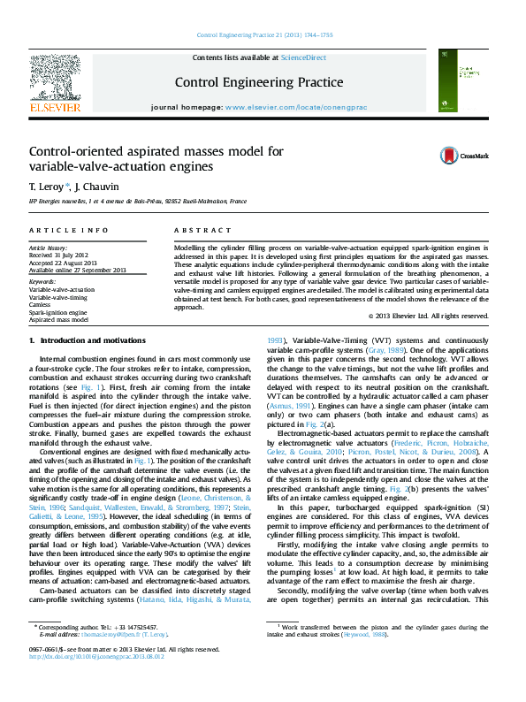 (PDF) Control-oriented aspirated masses model for variable-valve ...