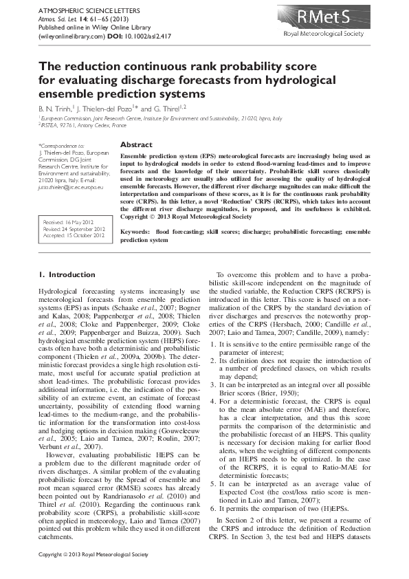 (PDF) The reduction continuous rank probability score for evaluating ...