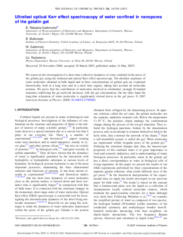 (PDF) Ultrafast optical Kerr effect spectroscopy of water confined in ...