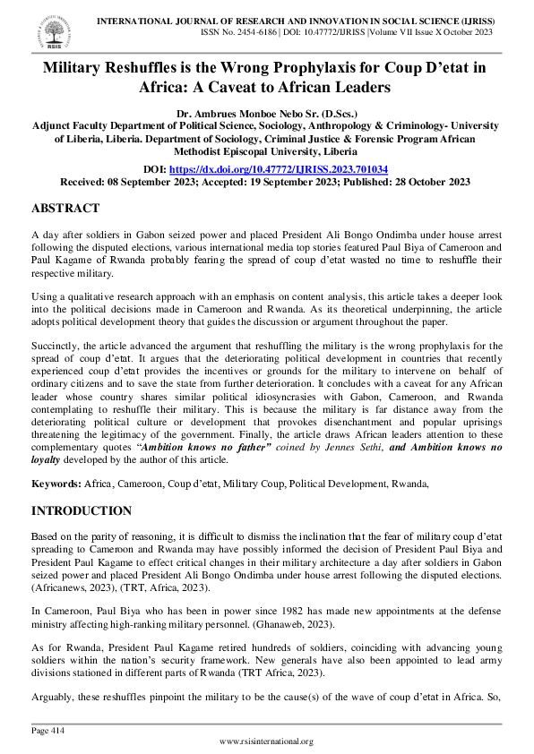(PDF) Military Reshuffles is the Wrong Prophylaxis for Coup D’etat in ...