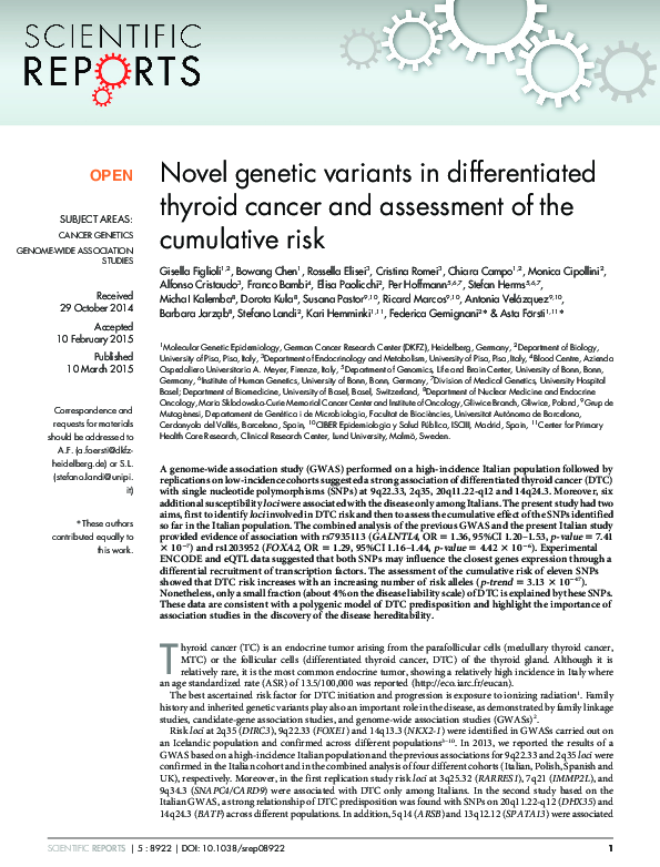 (PDF) Novel genetic variants in differentiated thyroid cancer and ...