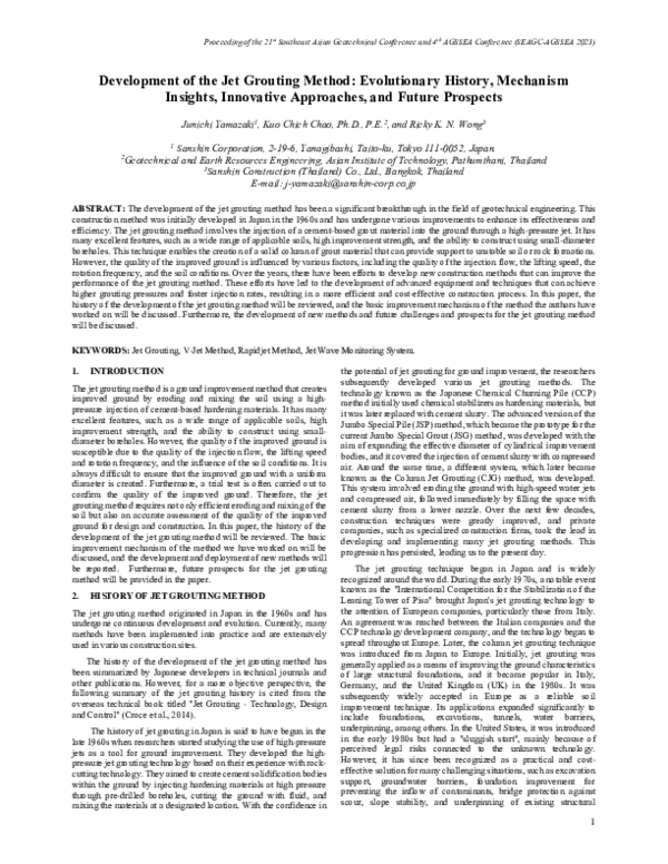 (PDF) Development of the Jet Grouting Method: Evolutionary History ...