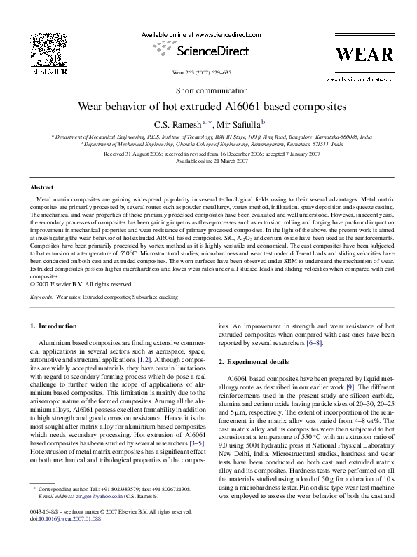 (PDF) Wear behavior of hot extruded Al6061 based composites
