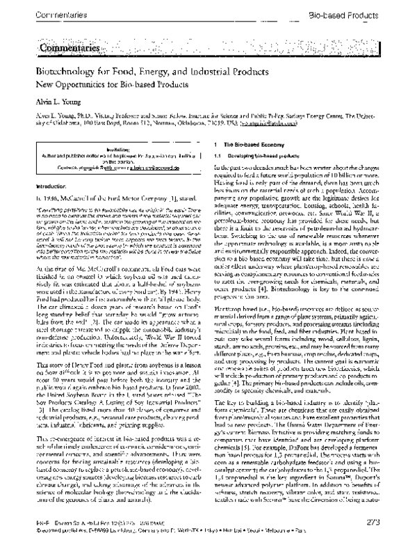(PDF) Biotechnology for food, energy, and industrial products new ...