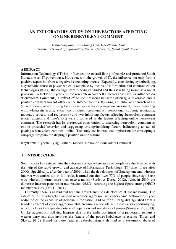(PDF) An Exploratory Study on the Factors Affecting Online Benevolent ...
