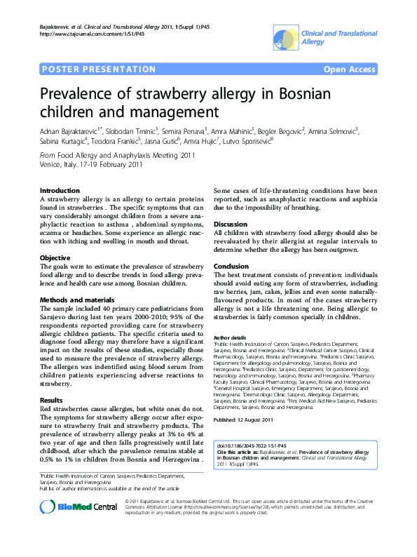 (PDF) Prevalence of strawberry allergy in Bosnian children and management
