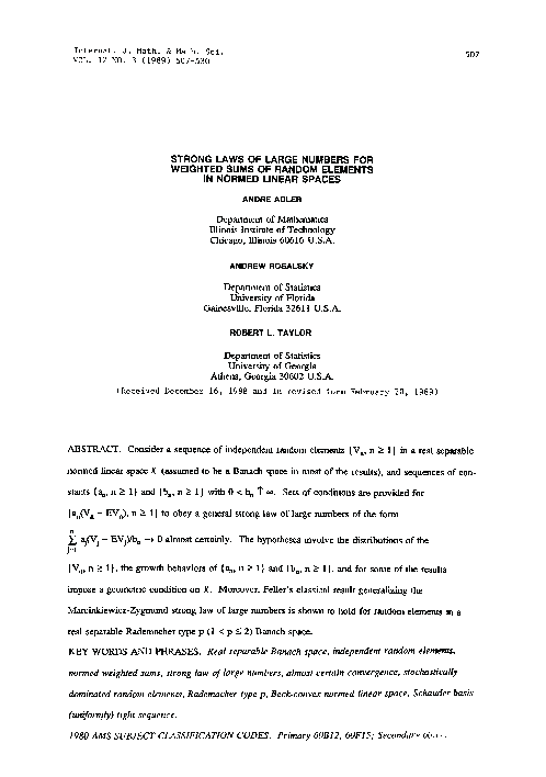(PDF) Strong laws of large numbers for weighted sums of random elements ...