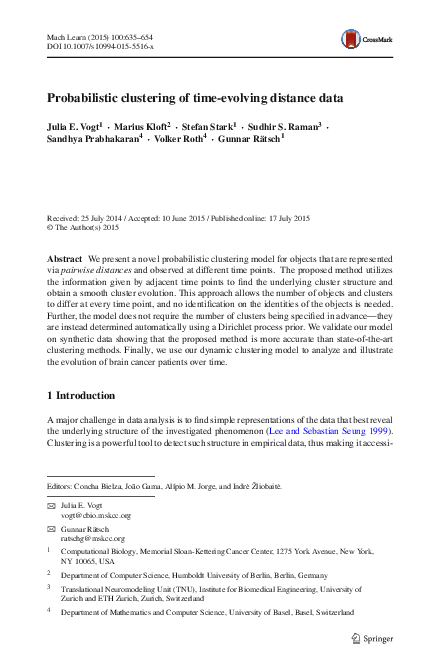 (PDF) Probabilistic clustering of time-evolving distance data