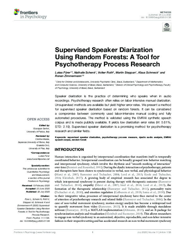(PDF) Supervised Speaker Diarization Using Random Forests: A Tool for ...