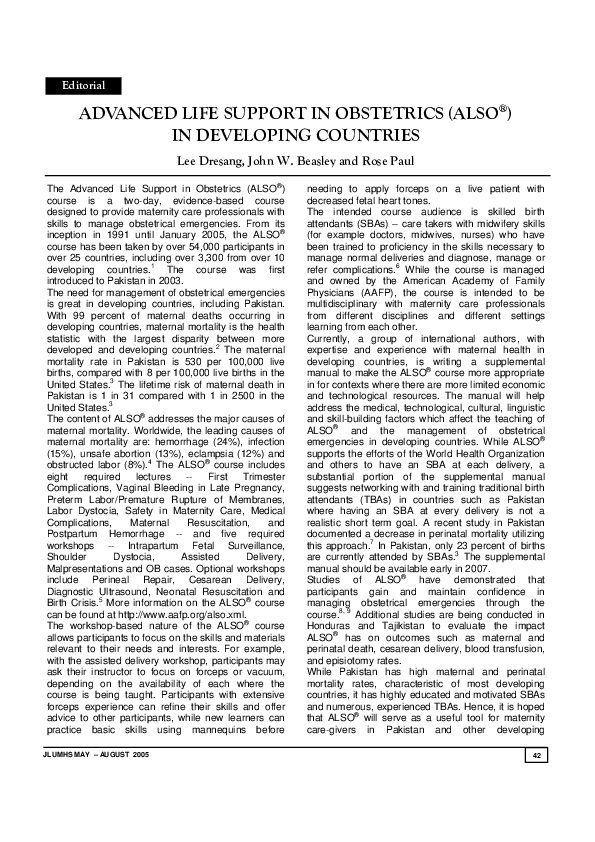 (PDF) Advance Life Support in Obstetrics (Also®) in Developing Countries