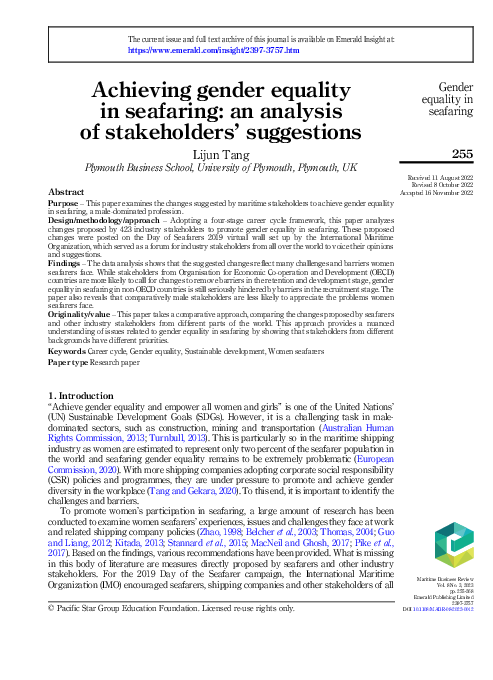 (PDF) Achieving gender equality in seafaring: an analysis of ...