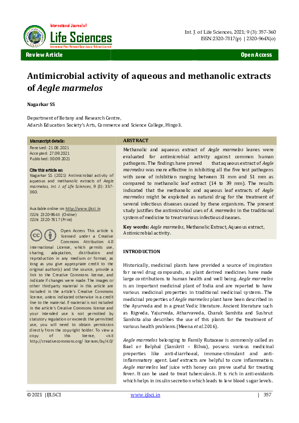 (PDF) Antimicrobial activity of aqueous and methanolic extracts of ...