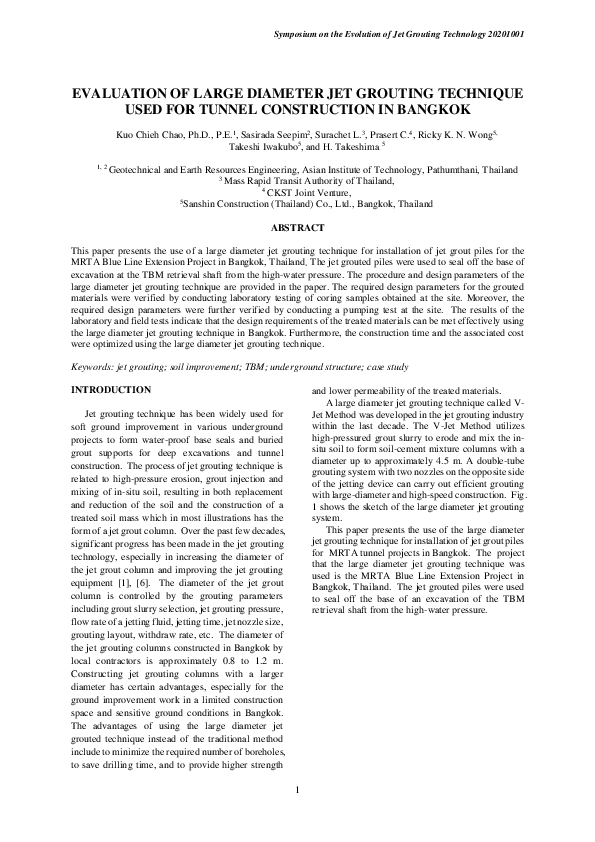 (PDF) EVALUATION OF LARGE DIAMETER JET GROUTING TECHNIQUE USED FOR ...