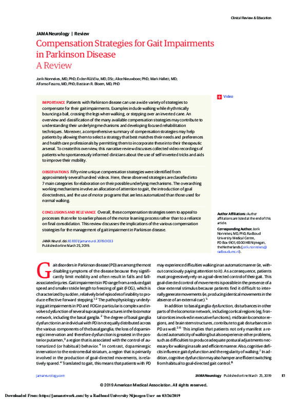 (PDF) Compensation Strategies for Gait Impairments in Parkinson Disease
