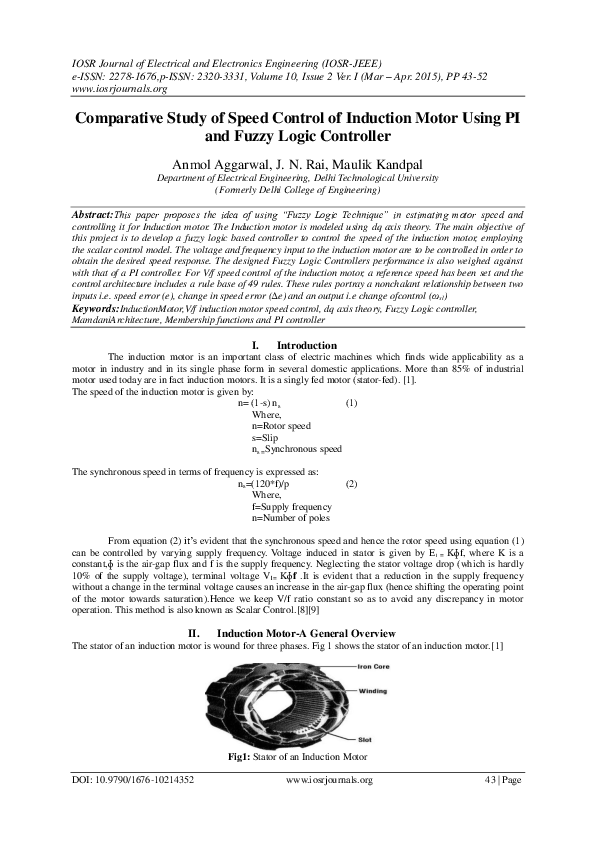 (PDF) Comparative Study of Speed Control of Induction Motor Using PI ...