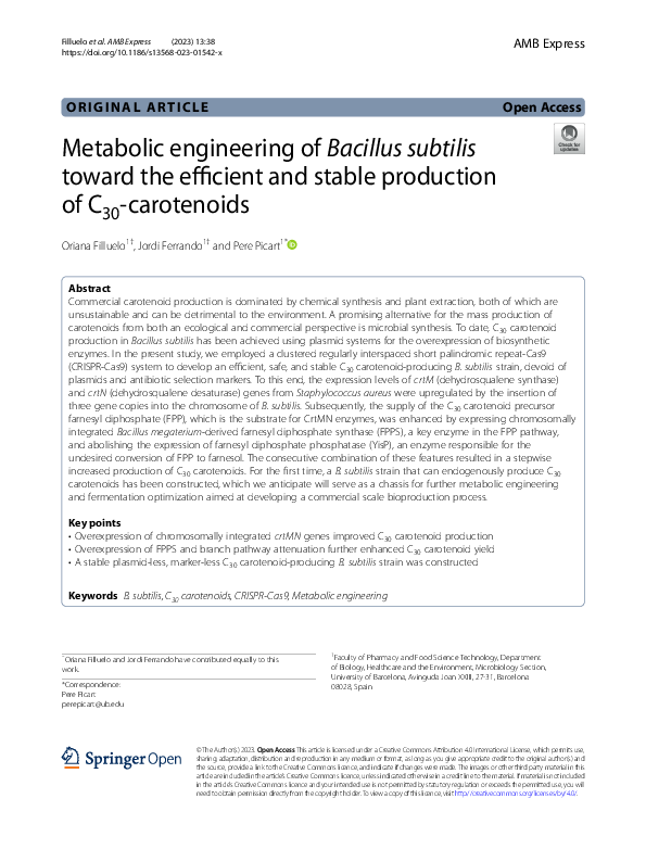 (PDF) Metabolic engineering of Bacillus subtilis toward the efficient ...