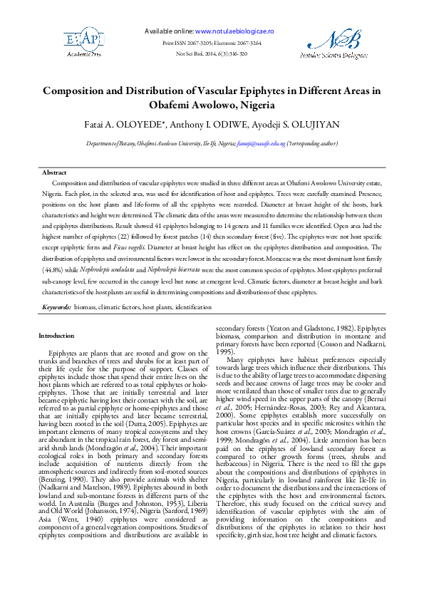 (PDF) Composition and Distribution of Vascular Epiphytes in Different ...
