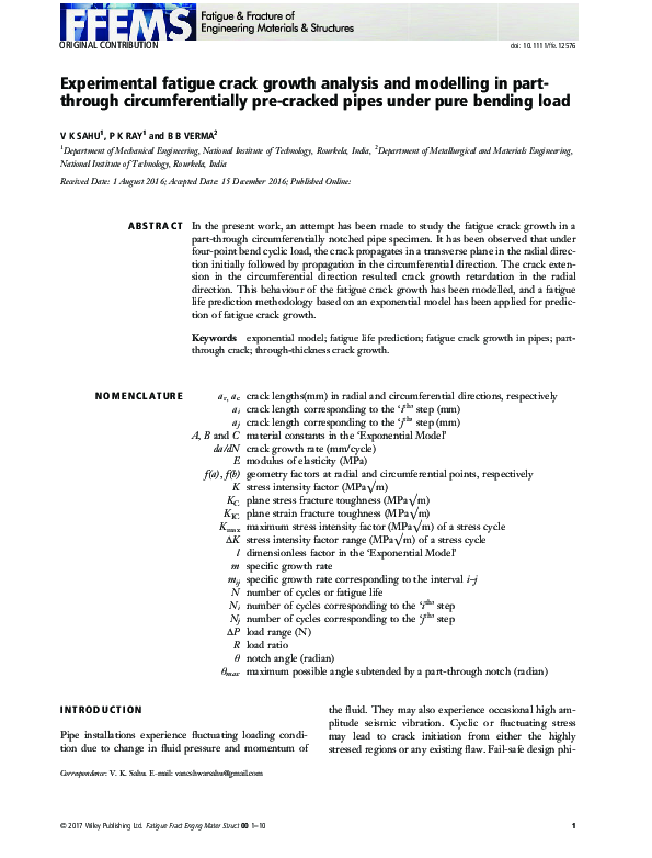 (PDF) Experimental fatigue crack growth analysis and modelling in part ...
