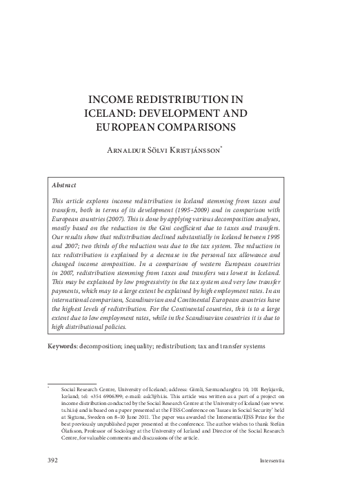 (PDF) Income Redistribution in Iceland: Development and European ...